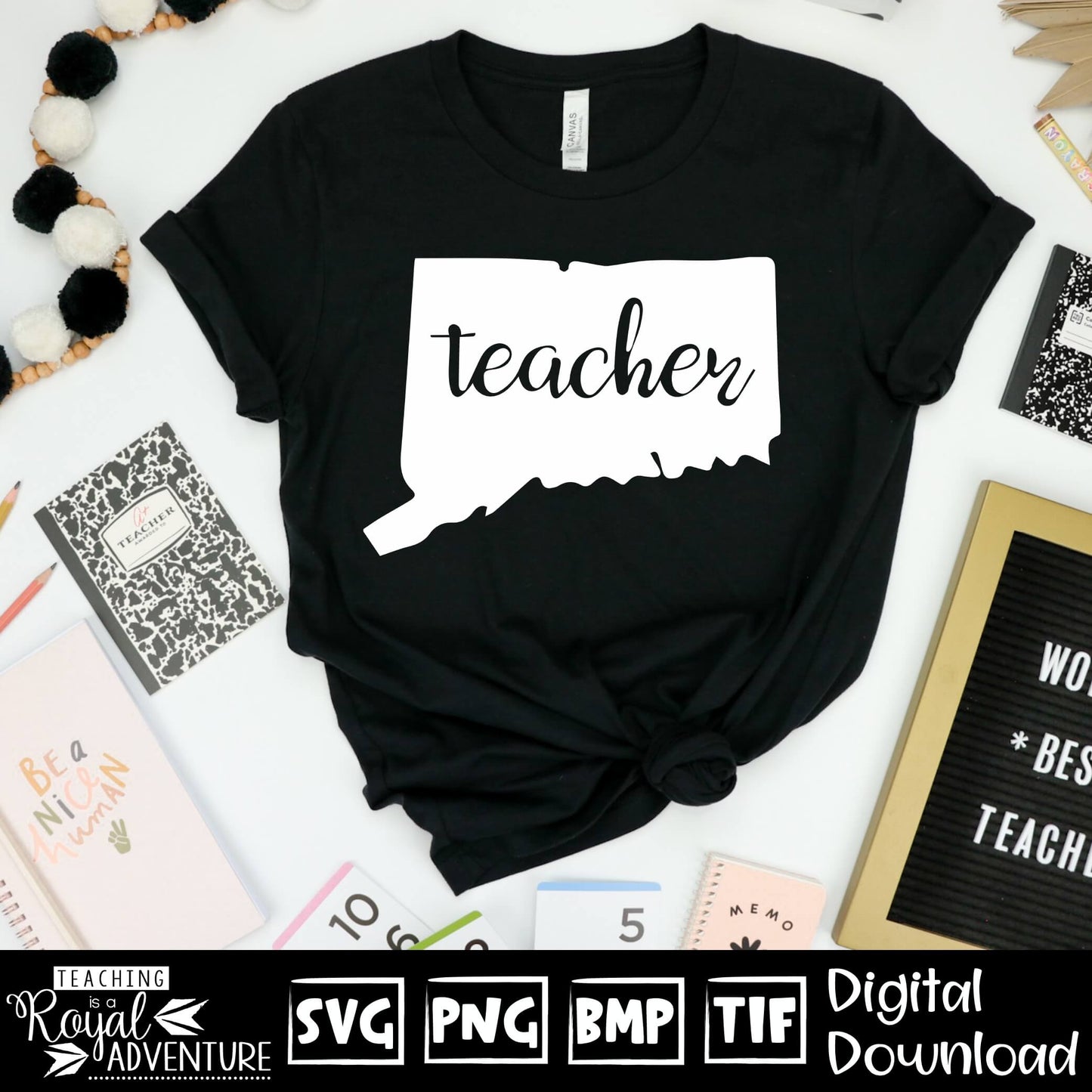 Connecticut Teacher SVG, teacher Svg, teacher state Svg, teacher shirt Svg, teacher Png, Digital Download Files, Sublimation Designs