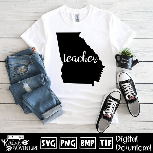 Georgia Teacher SVG, teacher Svg, teacher state Svg, teacher shirt Svg, teacher Png, Digital Download Files, Sublimation Designs
