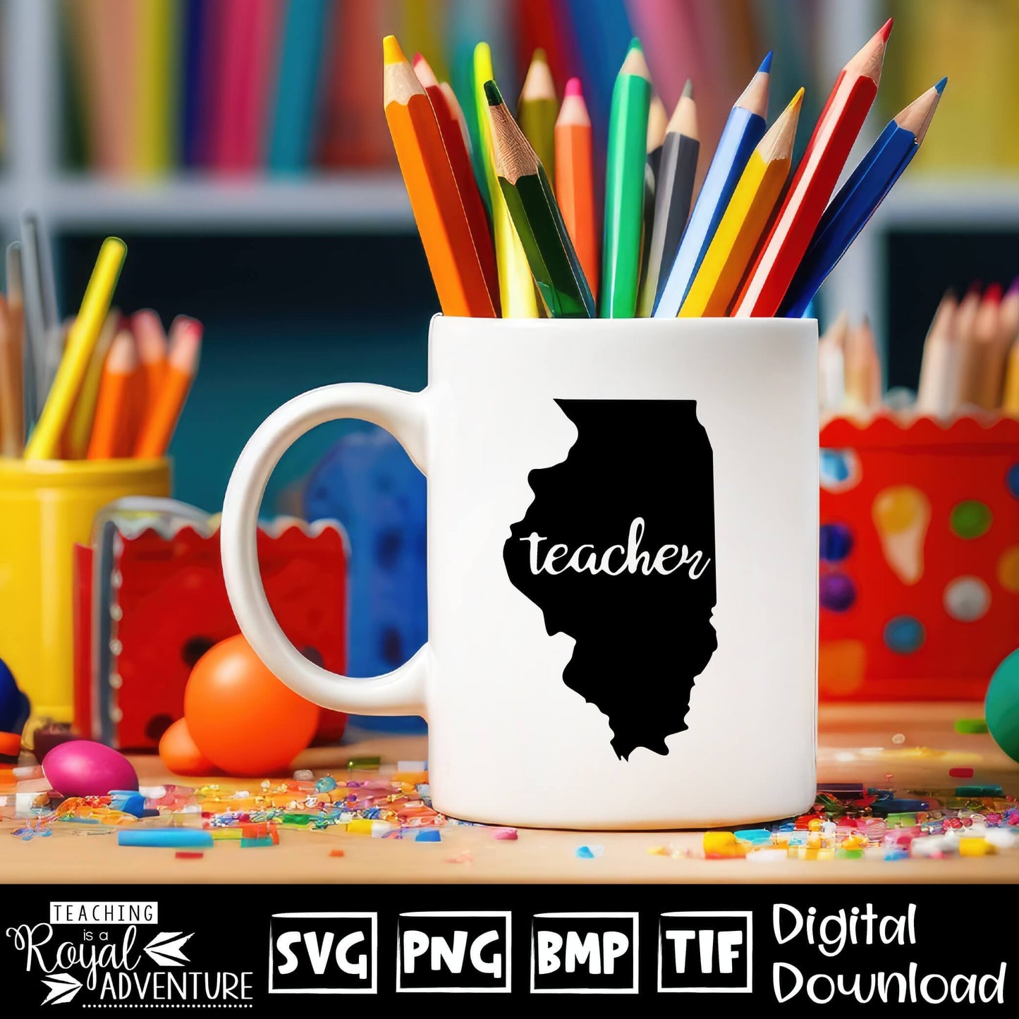 Illinois Teacher SVG, teacher Svg, teacher state Svg, teacher shirt Svg, teacher Png, Digital Download Files, Sublimation Designs