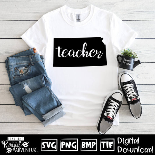 Kansas Teacher SVG, teacher Svg, teacher state Svg, teacher shirt Svg, teacher Png, Digital Download Files, Sublimation Designs