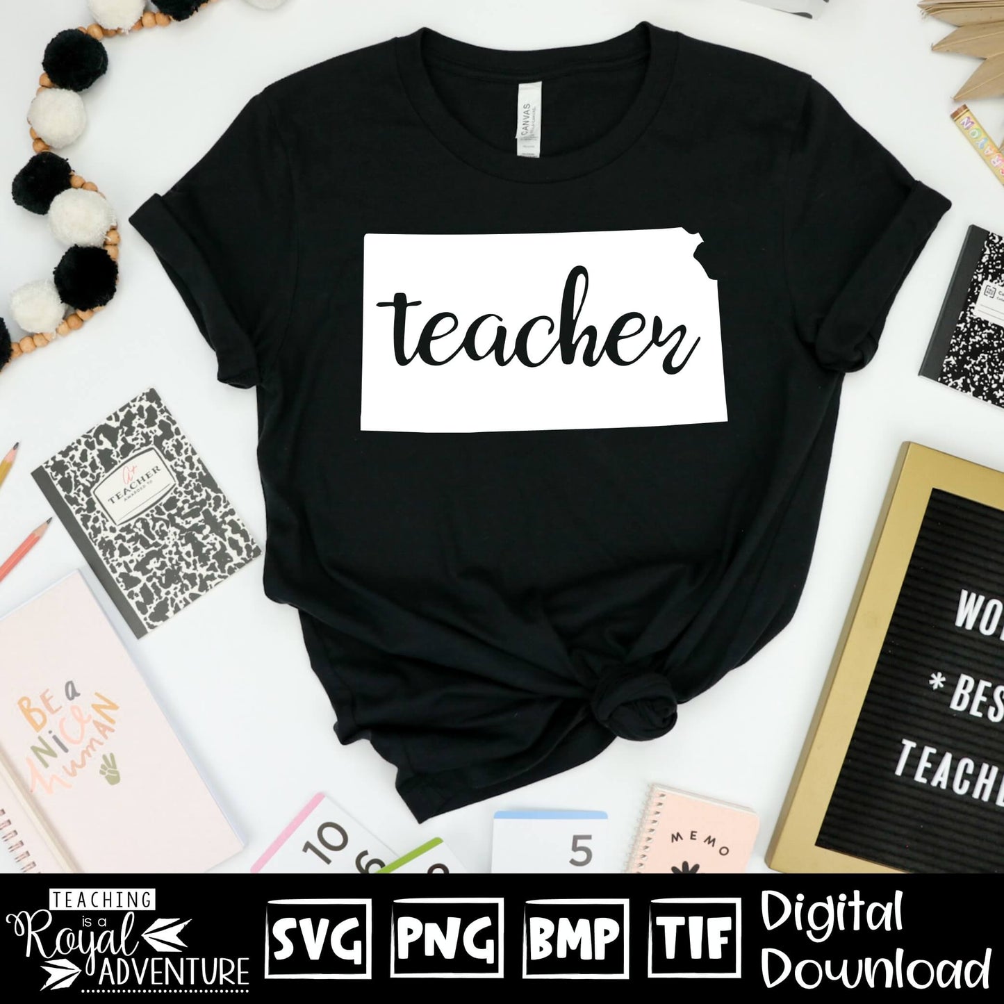 Kansas Teacher SVG, teacher Svg, teacher state Svg, teacher shirt Svg, teacher Png, Digital Download Files, Sublimation Designs