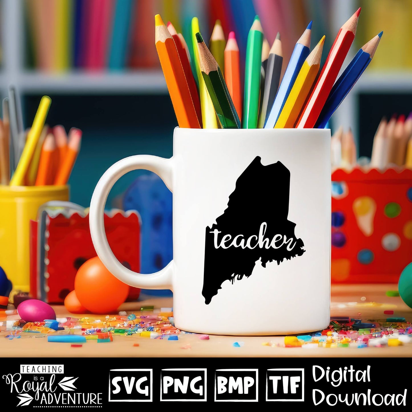 Maine Teacher SVG, teacher Svg, teacher state Svg, teacher shirt Svg, teacher Png, Digital Download Files, Sublimation Designs