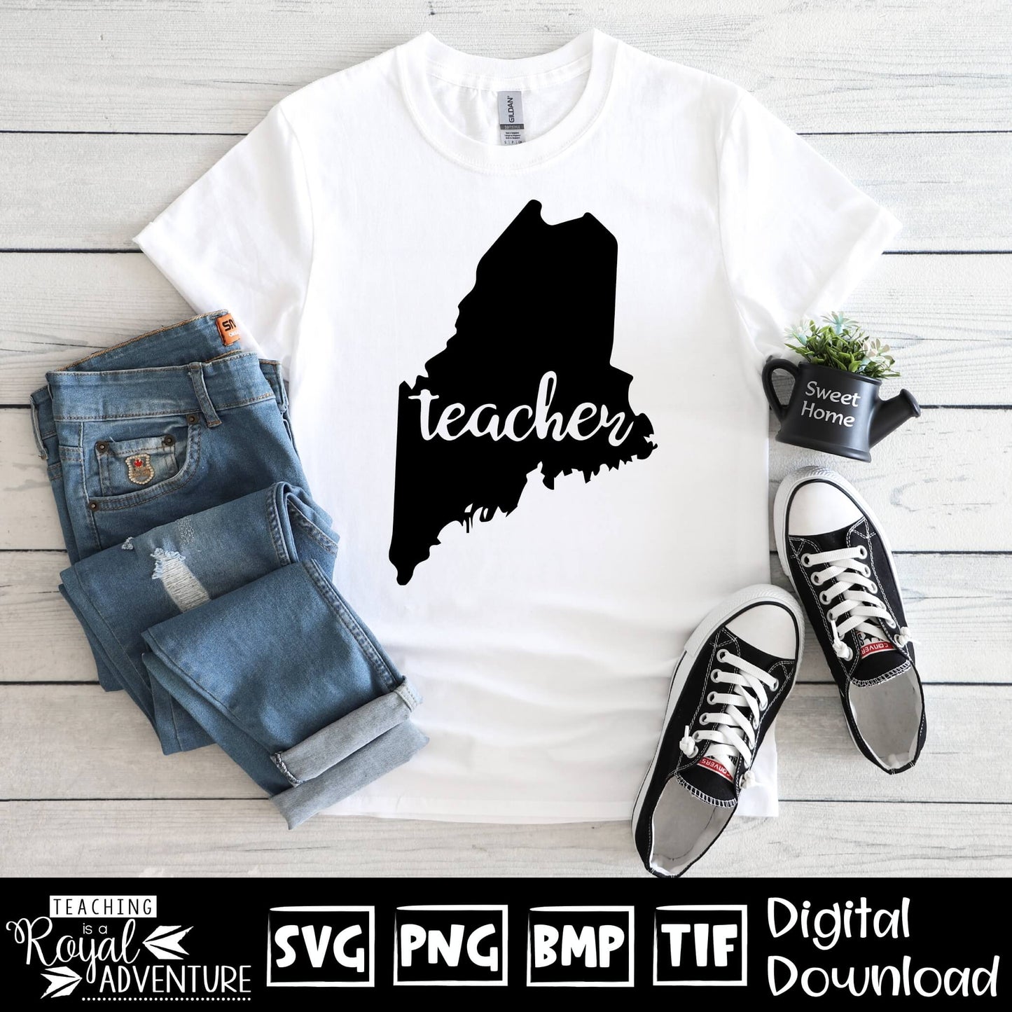 Maine Teacher SVG, teacher Svg, teacher state Svg, teacher shirt Svg, teacher Png, Digital Download Files, Sublimation Designs