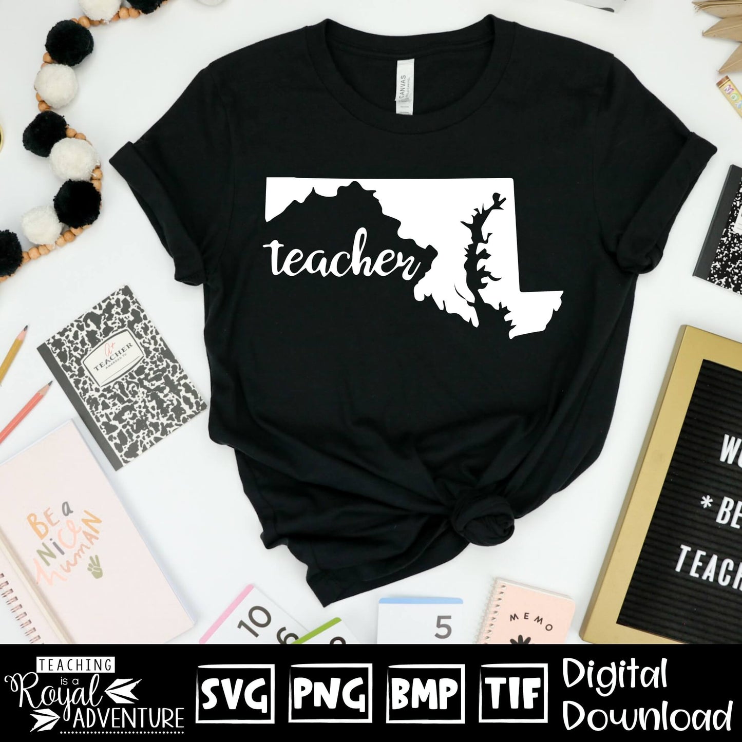 Maryland Teacher SVG, teacher Svg, teacher state Svg, teacher shirt Svg, teacher Png, Digital Download Files, Sublimation Designs