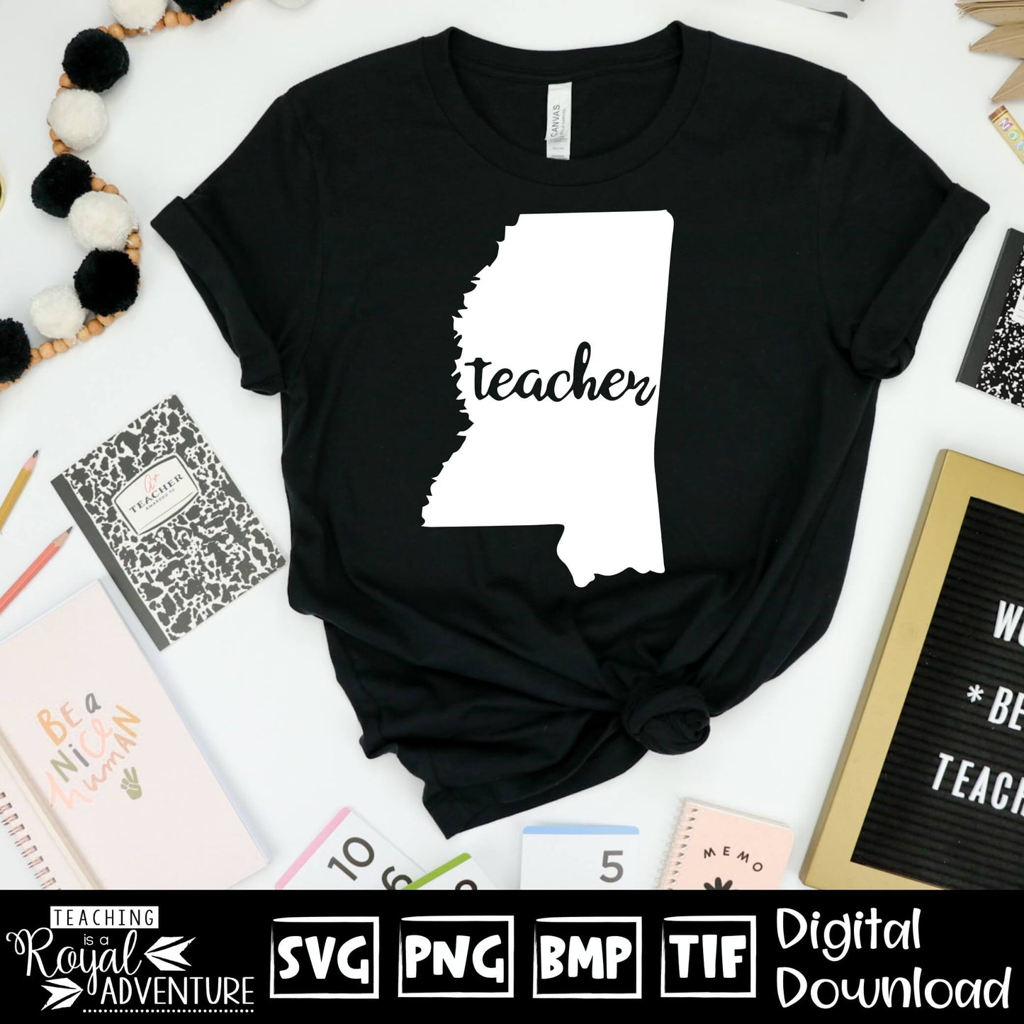 Mississippi Teacher SVG, teacher Svg, teacher state Svg, teacher shirt Svg, teacher Png, Digital Download Files, Sublimation Designs