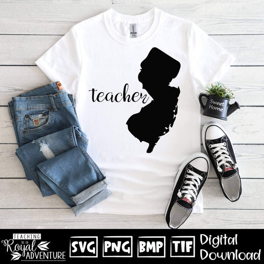 New Jersey Teacher SVG, teacher Svg, teacher state Svg, teacher shirt Svg, teacher Png, Digital Download Files, Sublimation Designs