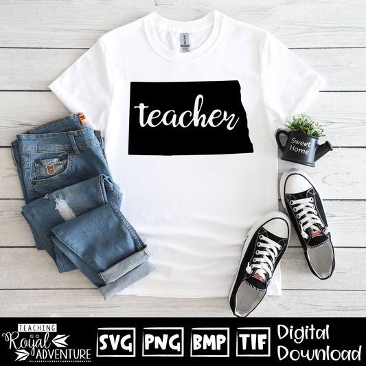 North Dakota Teacher SVG, teacher Svg, teacher state Svg, teacher shirt Svg, teacher Png, Digital Download Files, Sublimation Designs