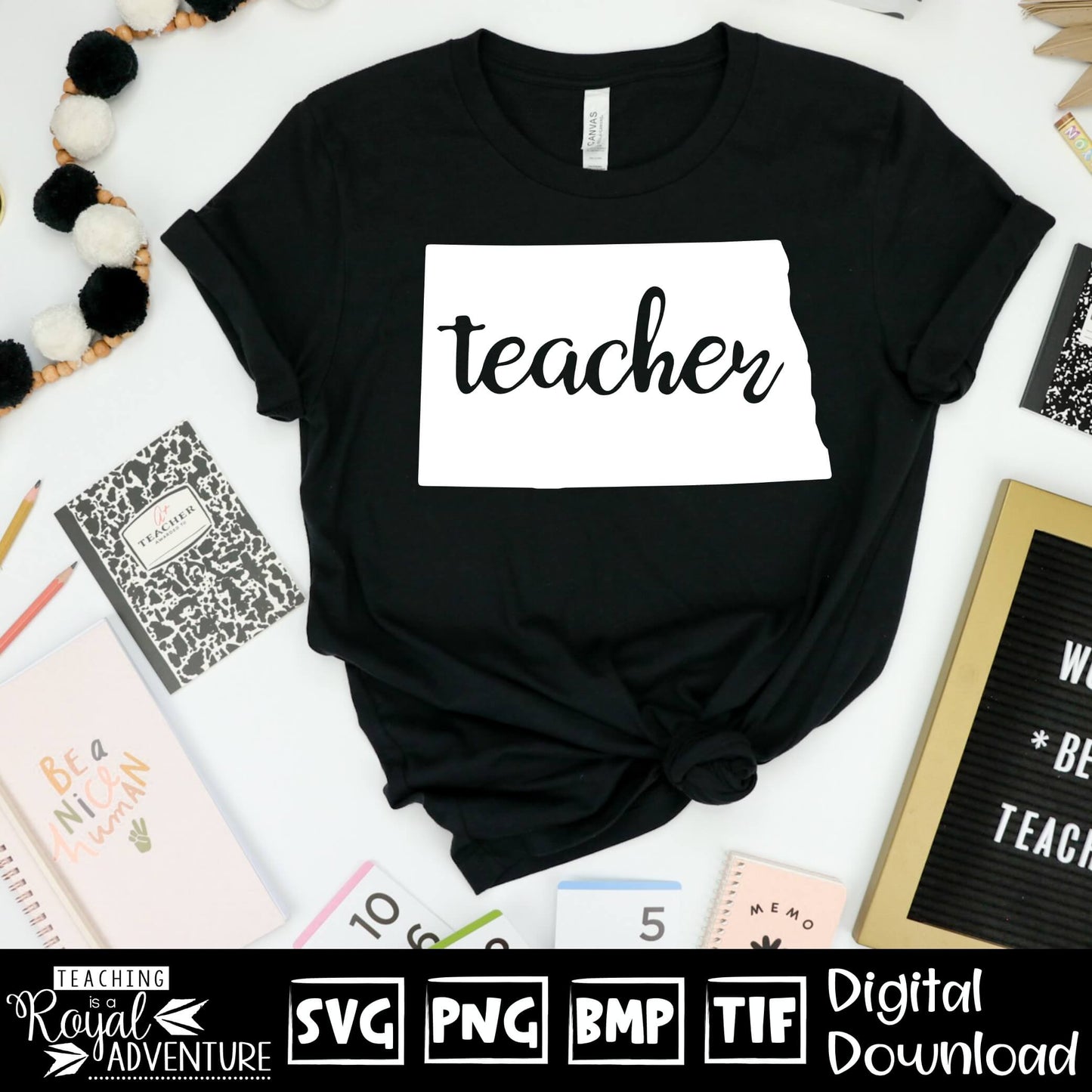 North Dakota Teacher SVG, teacher Svg, teacher state Svg, teacher shirt Svg, teacher Png, Digital Download Files, Sublimation Designs