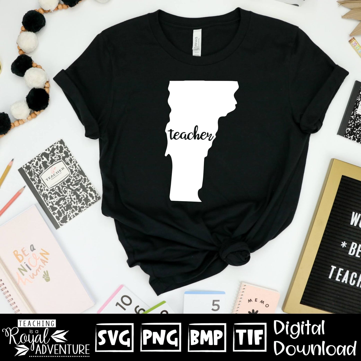Vermont Teacher SVG, teacher Svg, teacher state Svg, teacher shirt Svg, teacher Png, Digital Download Files, Sublimation Designs