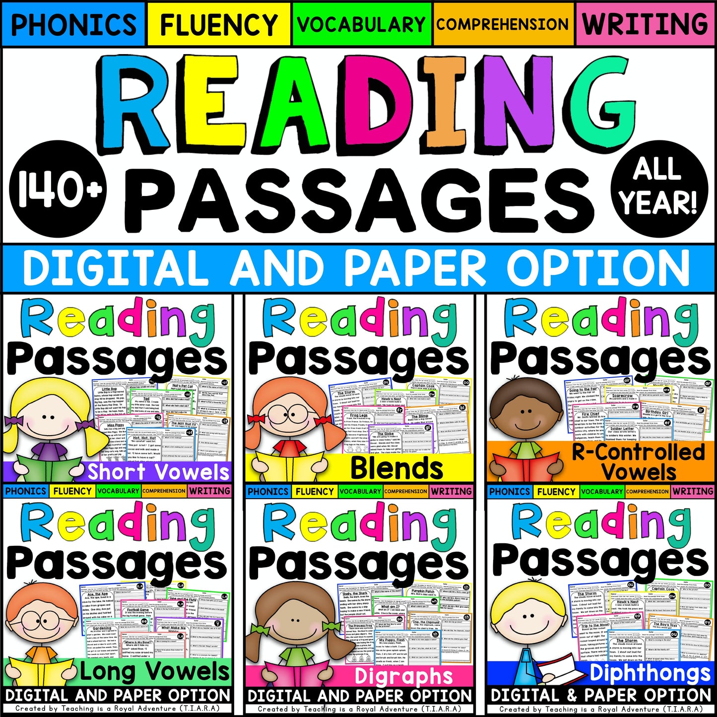 Phonics Reading Comprehension Passages and Questions ALL YEAR Distance Learning