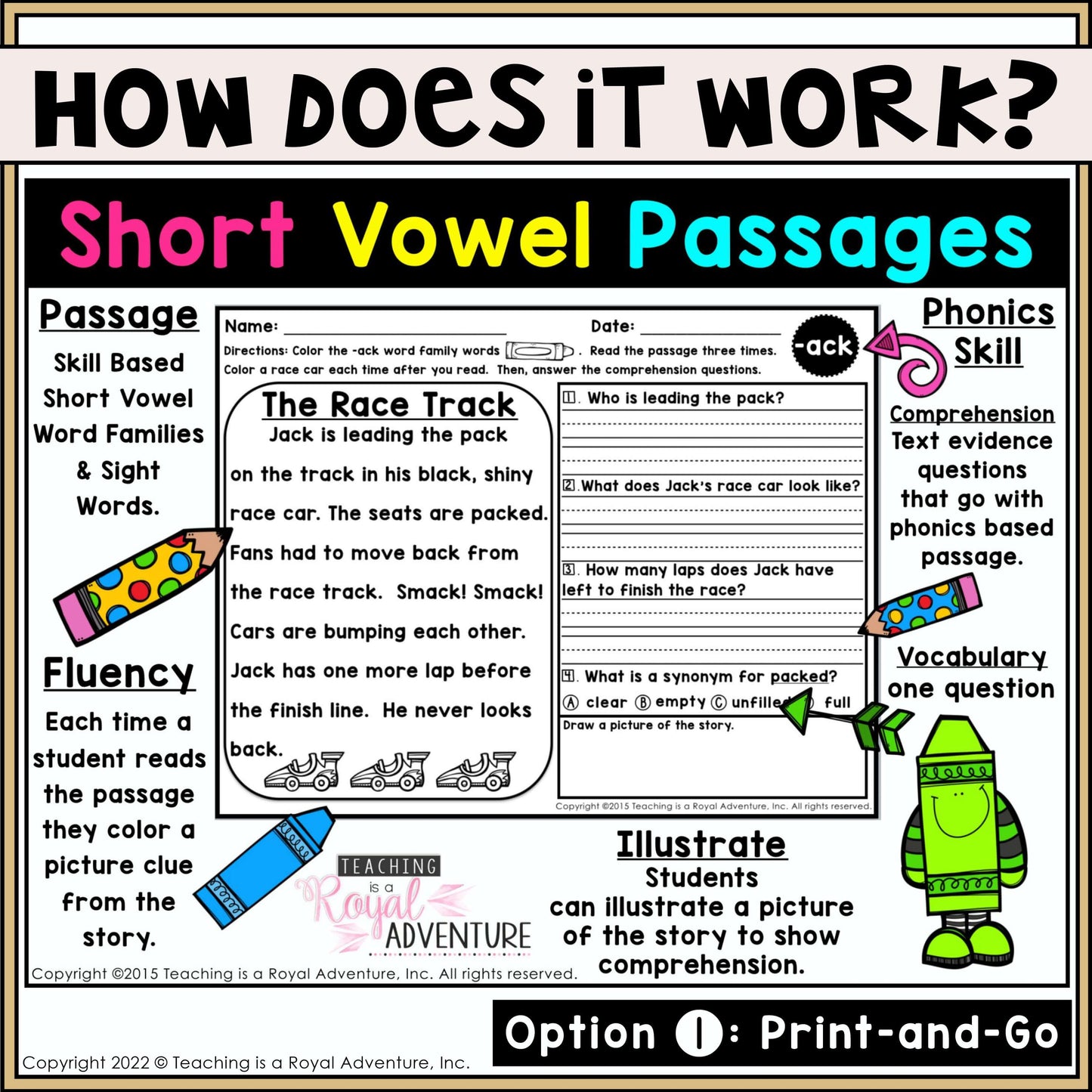 Phonics Reading Comprehension Passages and Questions ALL YEAR Distance Learning