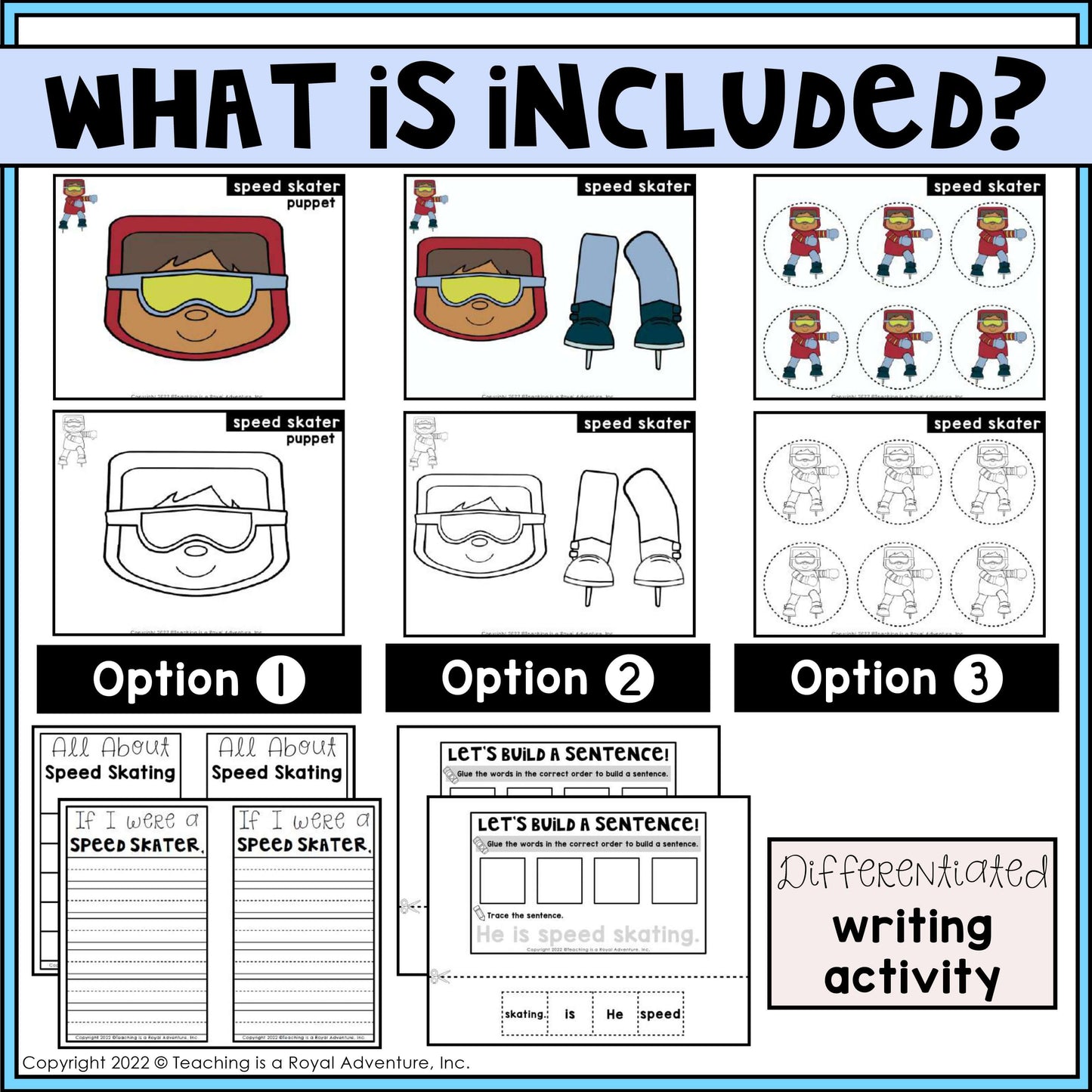 Winter Sports Paper Bag Puppet Templates and Writing Activities BUNDLE
