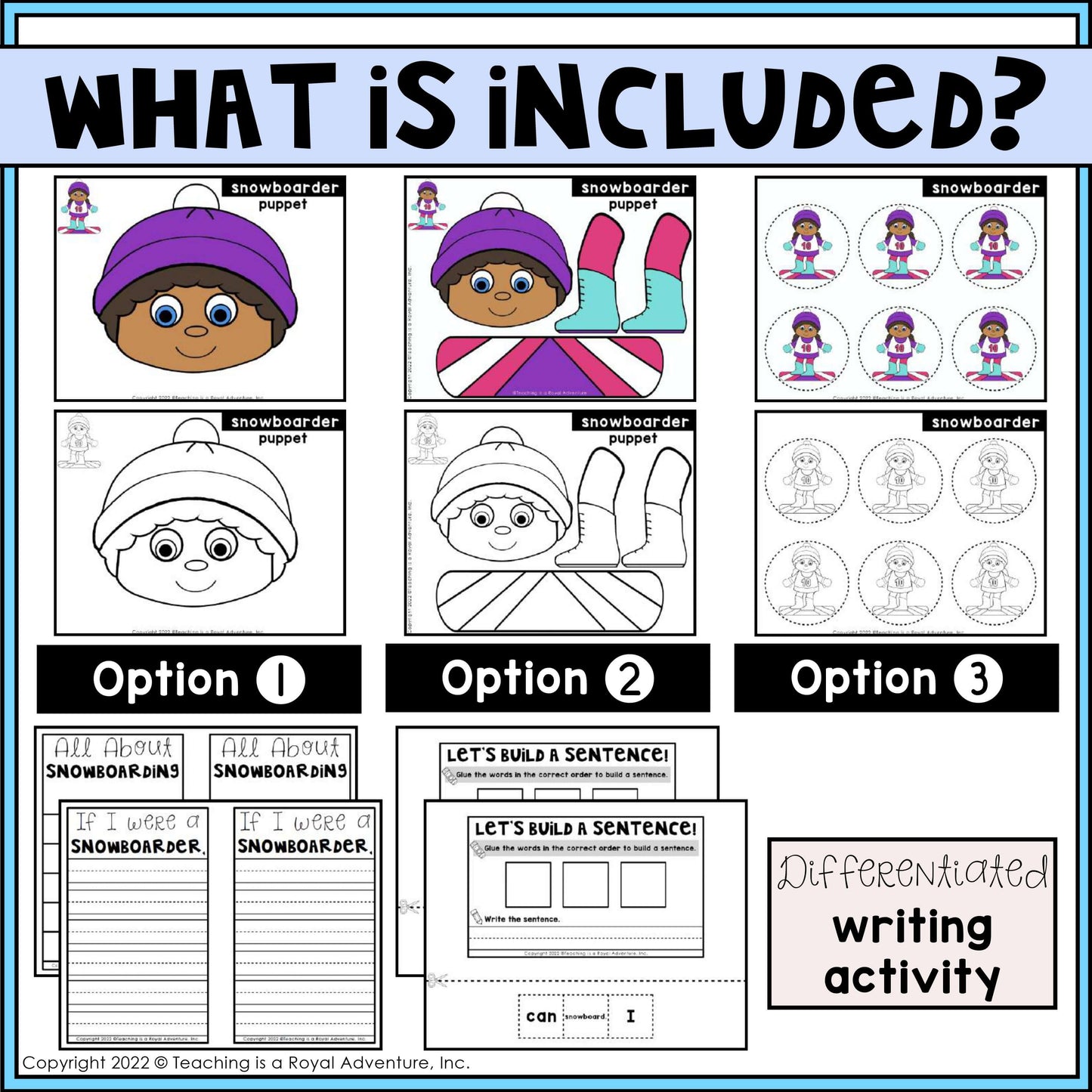 Winter Sports Paper Bag Puppet Templates and Writing Activities BUNDLE