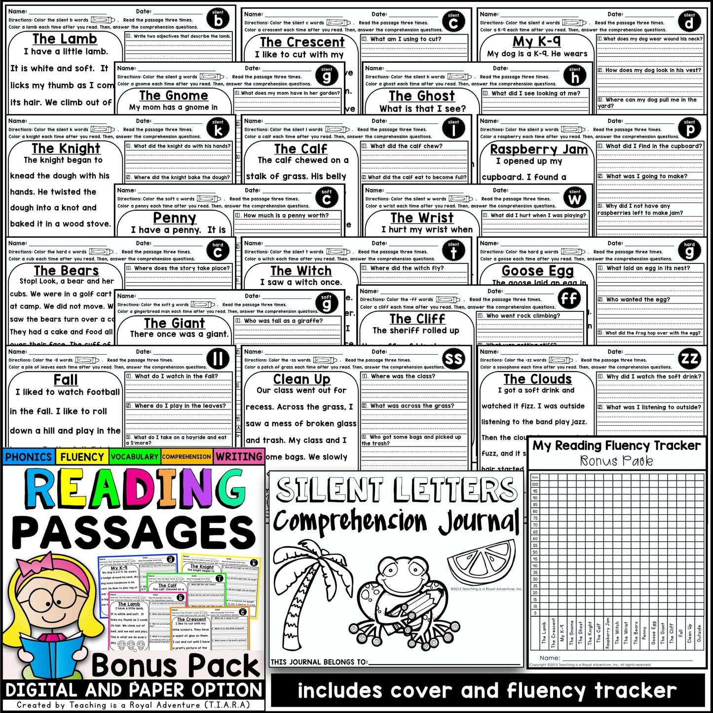 Phonics Reading Comprehension Passages and Questions ALL YEAR Distance Learning
