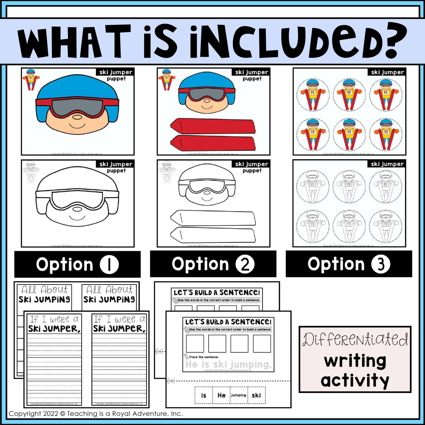 Winter Sports Paper Bag Puppet Templates and Writing Activities BUNDLE