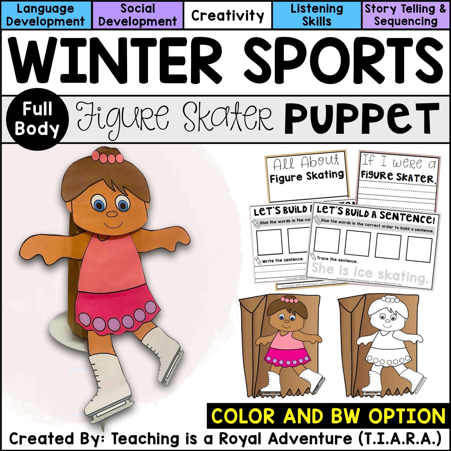 Winter Sports Paper Bag Puppet Templates and Writing Activities BUNDLE