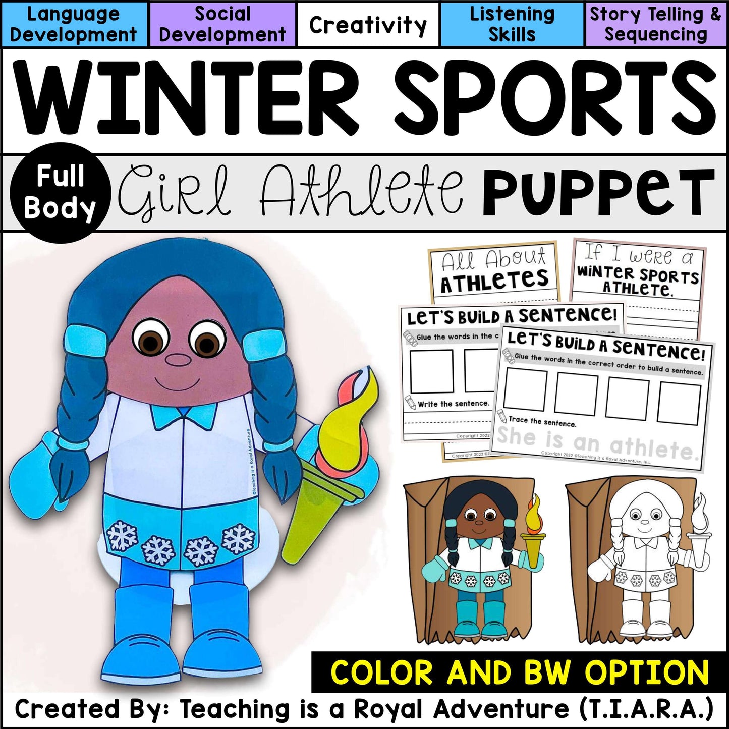Winter Sports Paper Bag Puppet Templates and Writing Activities BUNDLE