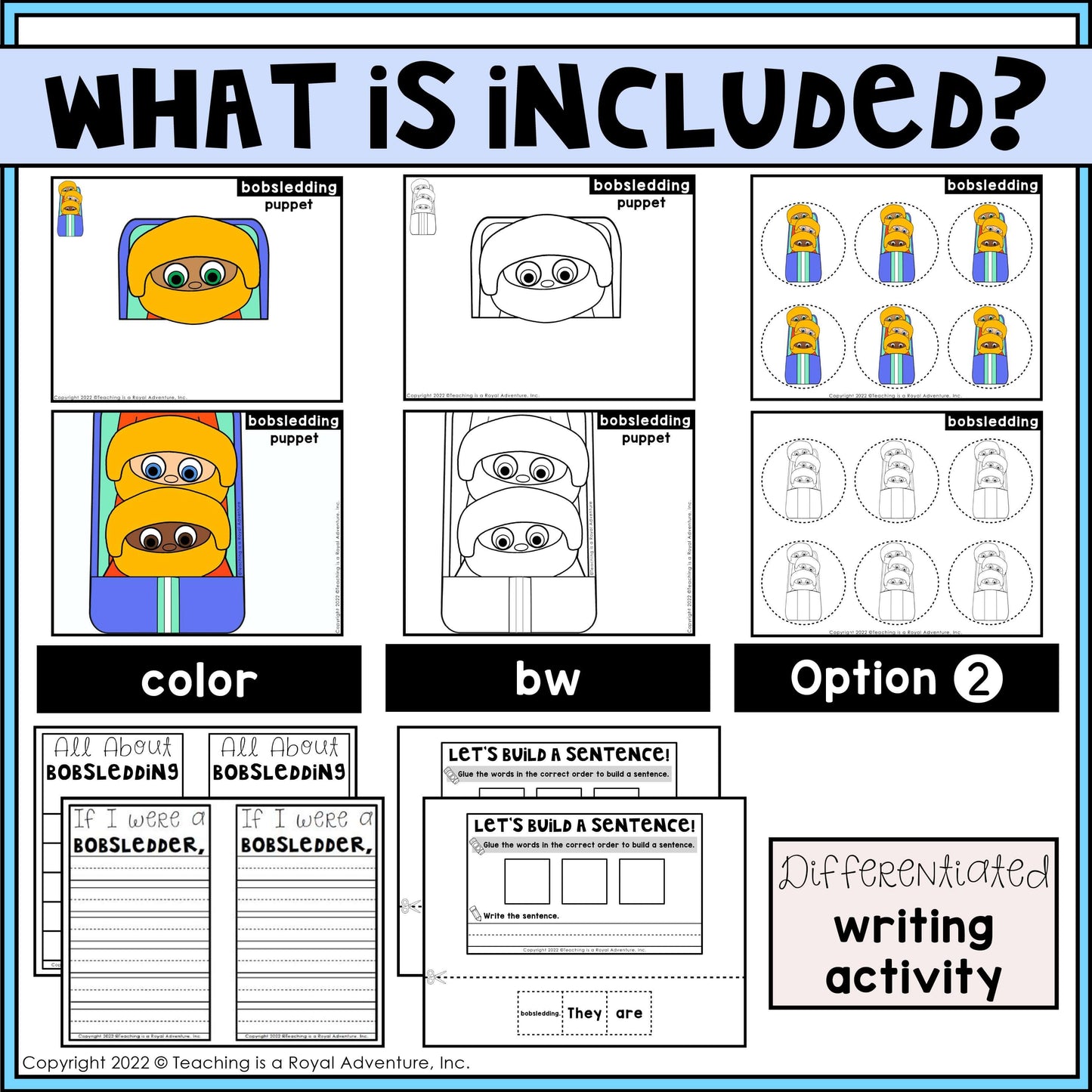 Winter Sports Paper Bag Puppet Templates and Writing Activities BUNDLE